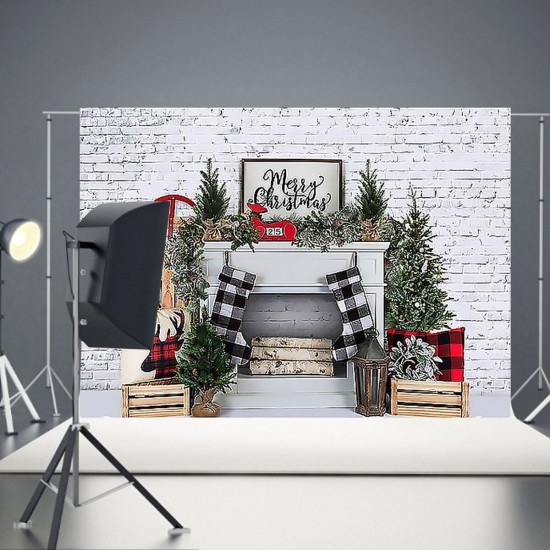 Christmas Photography Backdrops White Brick Fireplace Background Cloth for Photo Booth Atudio Photograph Backdrop Prop