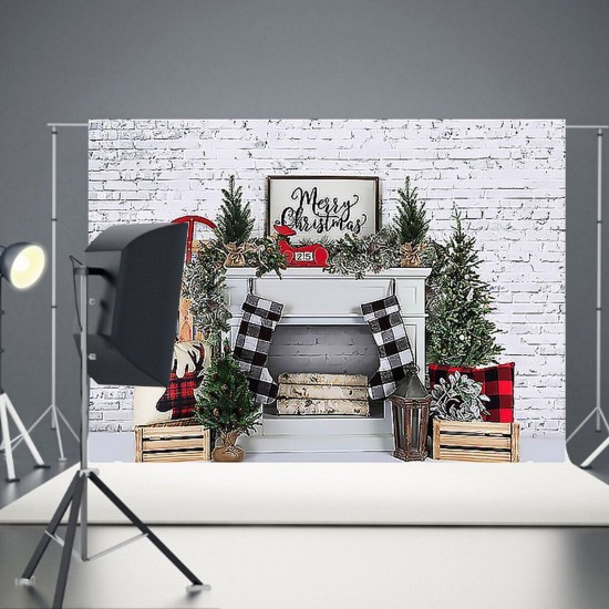 Christmas Photography Backdrops White Brick Fireplace Background Cloth for Photo Booth Atudio Photograph Backdrop Prop Christmas Photography Backdrops White Brick Fireplace Background Cloth for Photo Booth Atudio Photograph Backdrop Prop