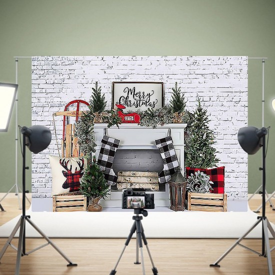 Christmas Photography Backdrops White Brick Fireplace Background Cloth for Photo Booth Atudio Photograph Backdrop Prop