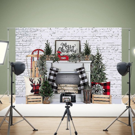 Christmas Photography Backdrops White Brick Fireplace Background Cloth for Photo Booth Atudio Photograph Backdrop Prop Christmas Photography Backdrops White Brick Fireplace Background Cloth for Photo Booth Atudio Photograph Backdrop Prop