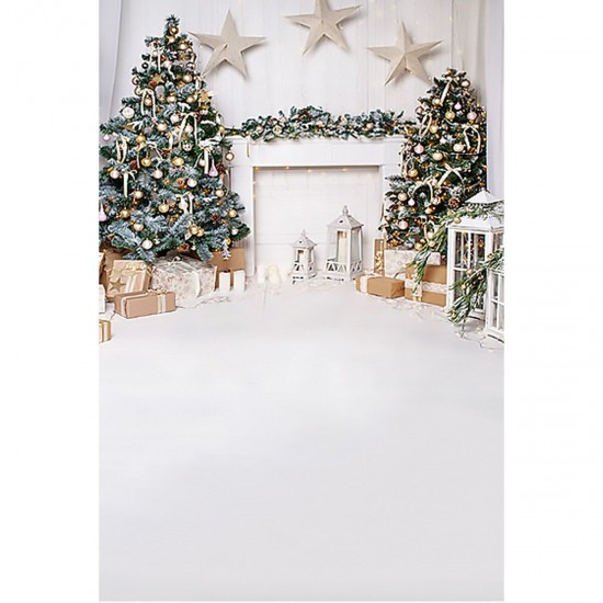 Christmas Photography Backdrops White Fireplace Wood Floor Background Cloth Photo Studio Background Christmas Tree