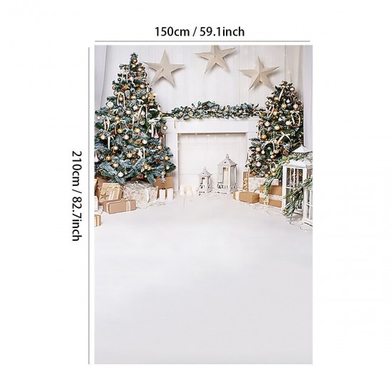 Christmas Photography Backdrops White Fireplace Wood Floor Background Cloth Photo Studio Background Christmas Tree