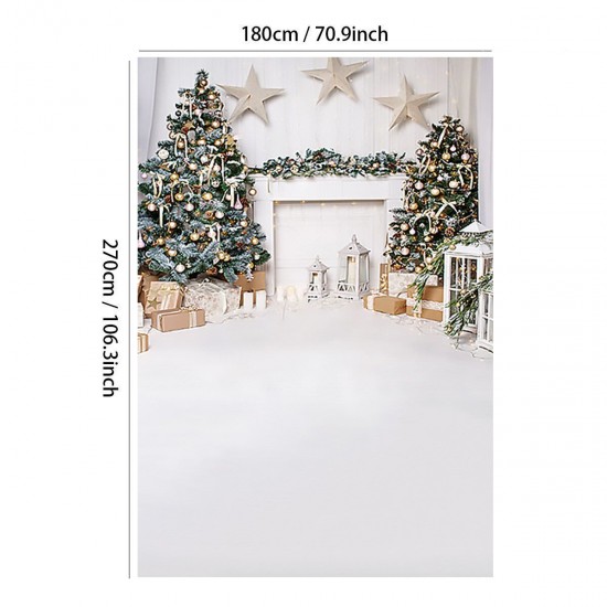 Christmas Photography Backdrops White Fireplace Wood Floor Background Cloth Photo Studio Background Christmas Tree