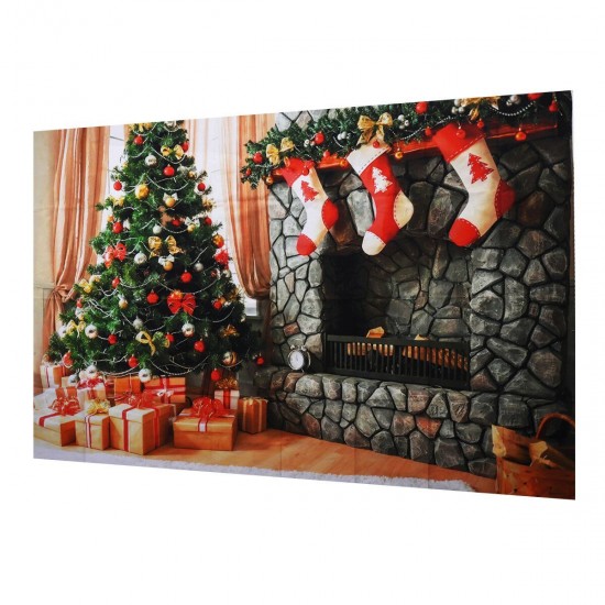 Christmas Tree Fireplace Gifts Backdrop Winter Children Photography Background Cloth Studio Props