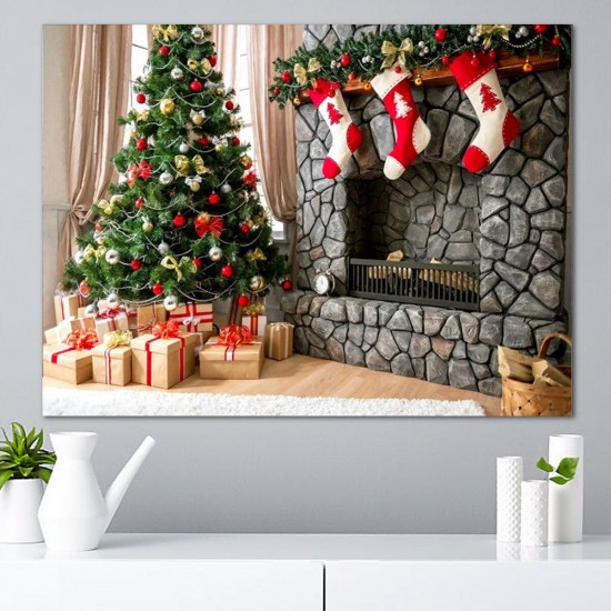 Christmas Tree Fireplace Gifts Backdrop Winter Children Photography Background Cloth Studio Props