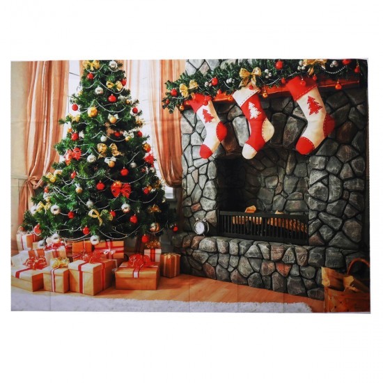 Christmas Tree Fireplace Gifts Backdrop Winter Children Photography Background Cloth Studio Props