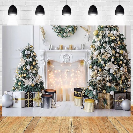 Christmas Tree Photography Backdrops Fireplace Gift Box Background Cloth for Studio Photo Backdrop Prop