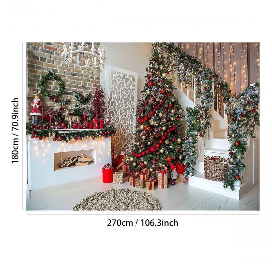 Christmas Tree Stairs Photography Backdrops Wood Floor Fireplace Background Cloth For Photo Studio Backdrop