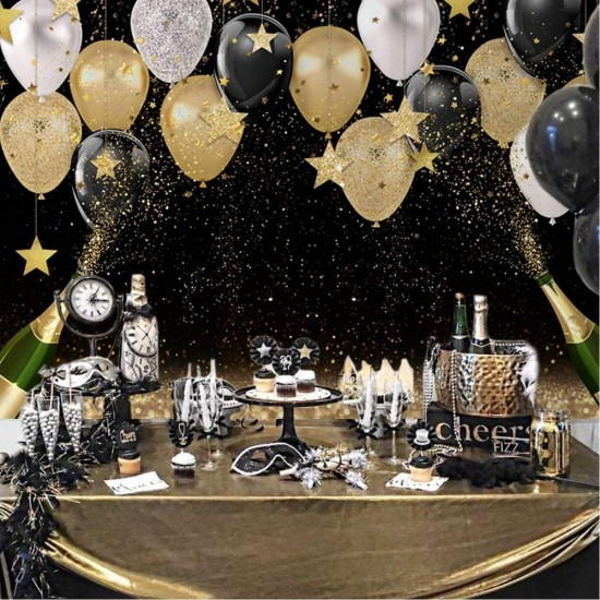 Fabric Black Golden Balloon Backdrops Party Decorations Happy Birthday Banner Favors