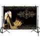 Happy Birthday Backdrop Lady Birthday Prom Party Background Shiny Golden Crown High Heel Party Banner Birthday Photo Studio Props