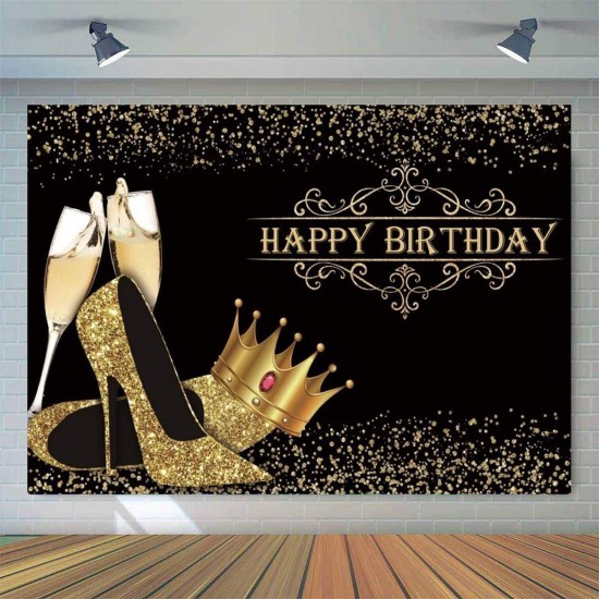 Happy Birthday Backdrop Lady Birthday Prom Party Background Shiny Golden Crown High Heel Party Banner Birthday Photo Studio Props Happy Birthday Backdrop Lady Birthday Prom Party Background Shiny Golden Crown High Heel Party Banner Birthday Photo Studio Props