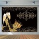 Happy Birthday Backdrop Lady Birthday Prom Party Background Shiny Golden Crown High Heel Party Banner Birthday Photo Studio Props