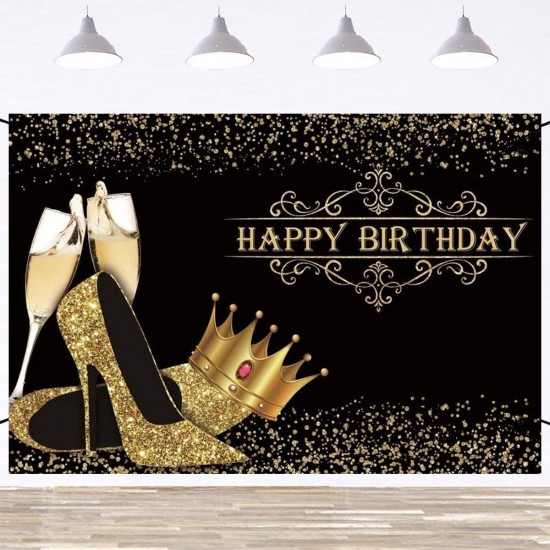 Happy Birthday Backdrop Lady Birthday Prom Party Background Shiny Golden Crown High Heel Party Banner Birthday Photo Studio Props Happy Birthday Backdrop Lady Birthday Prom Party Background Shiny Golden Crown High Heel Party Banner Birthday Photo Studio Props