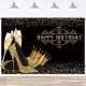 Happy Birthday Backdrop Lady Birthday Prom Party Background Shiny Golden Crown High Heel Party Banner Birthday Photo Studio Props