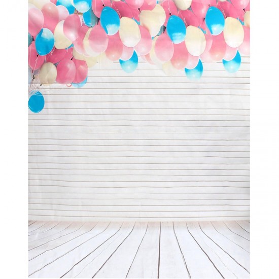 5x7FT Colorful Balloon Wood Floor Silk Backdrop Photography Background Studio Prop