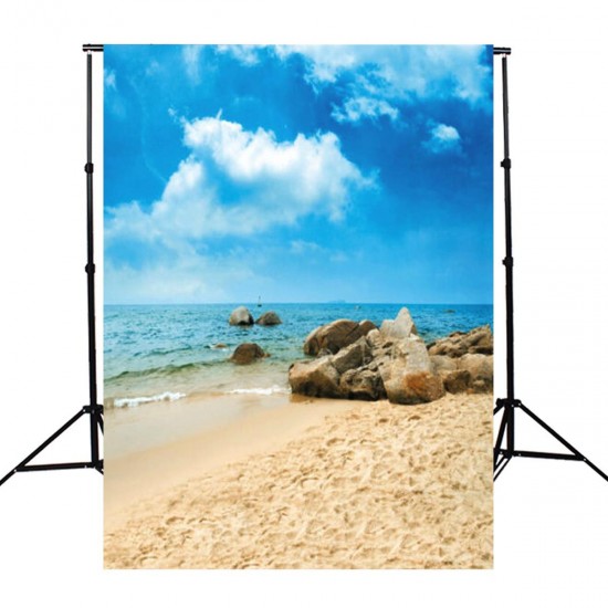 Photography Background Vinyl Fabric Cloth Sky Beach Sand Stones 90x150cm