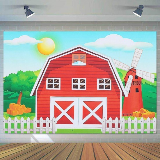 Photography Backgrounds Photo Studio Props Cartoon Red Farm Animals Birthday Party Backdrop