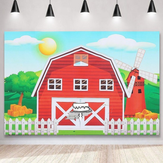 Photography Backgrounds Photo Studio Props Cartoon Red Farm Animals Birthday Party Backdrop