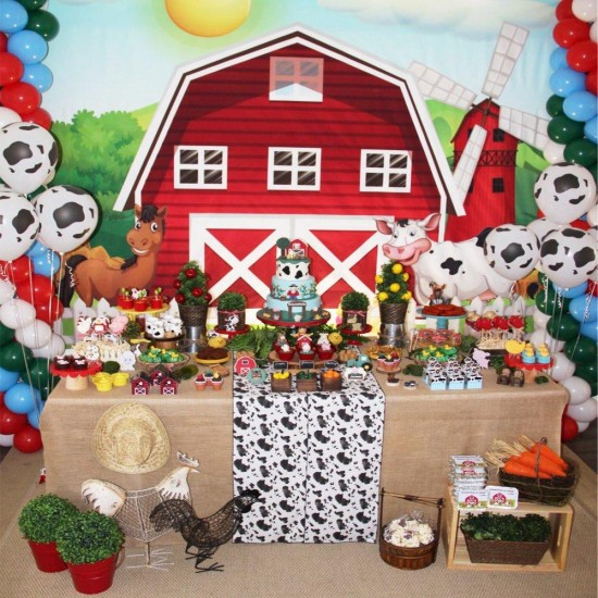 Photography Backgrounds Photo Studio Props Cartoon Red Farm Animals Birthday Party Backdrop