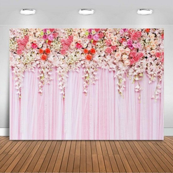 Pink Flowers Wall Photography Backdrops Rose Floral Wedding Photo Background