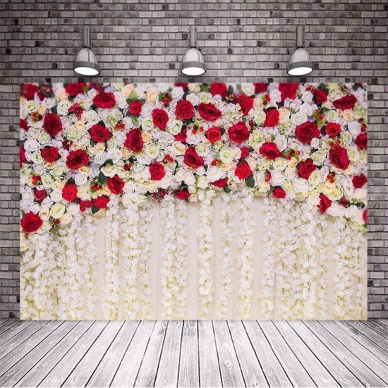 Romantic Wedding Red Rose Wall Photography Backdrops Floral Photo Background