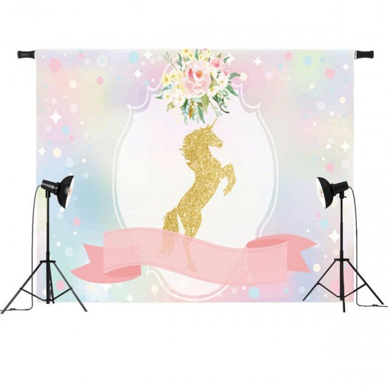 Unicorn Ribbon Flowers Baby Shower Party Photo Backgrounds Backdrop Studio Prop