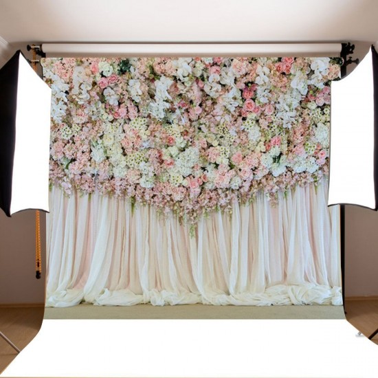 White Flowers Wedding Photography Backdrop Curtain Party Photo Background Cloth Decoration Props