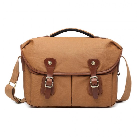 14.17 Inch Vintage Canvas Camera Messenger Bag Leather DSLR SLR Shoulder Bag Waterproof