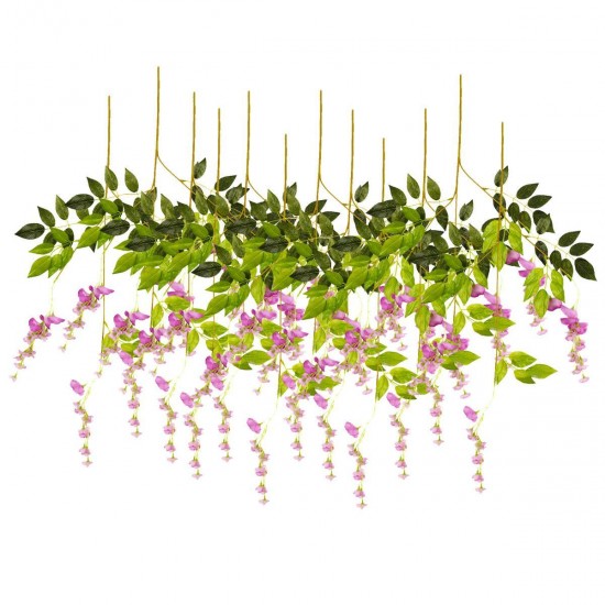 12 Pcs Artificial Silk Flower Wisteria Vine Hanging Garland Garden Wedding Decorations