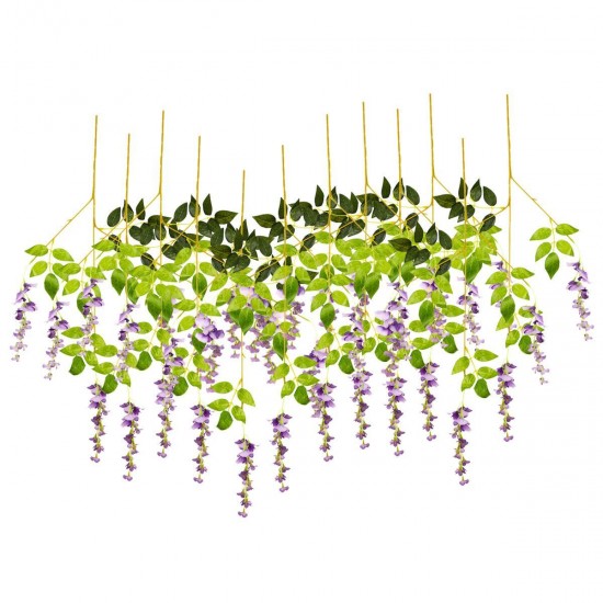 12 Pcs Artificial Silk Flower Wisteria Vine Hanging Garland Garden Wedding Decorations