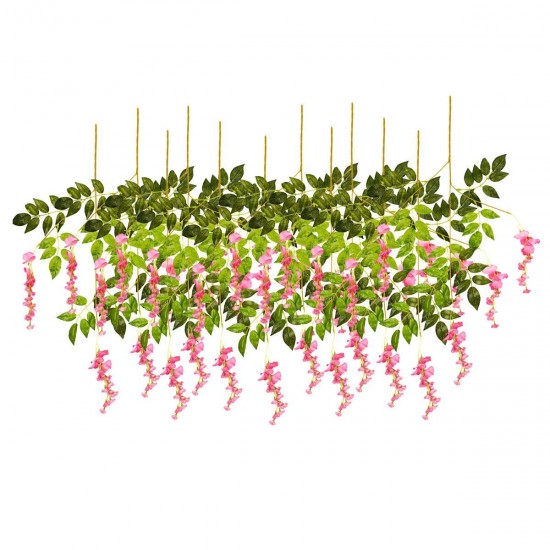 12 Pcs Artificial Silk Flower Wisteria Vine Hanging Garland Garden Wedding Decorations