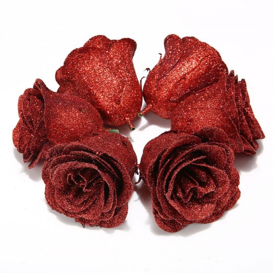 30PCS Artificial Rose Flower Crystal Gold Powder Valentines Day Party Gift Decorations