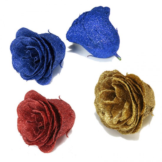 30PCS Artificial Rose Flower Crystal Gold Powder Valentines Day Party Gift Decorations