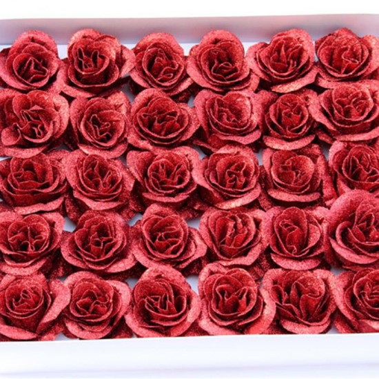 30PCS Artificial Rose Flower Crystal Gold Powder Valentines Day Party Gift Decorations