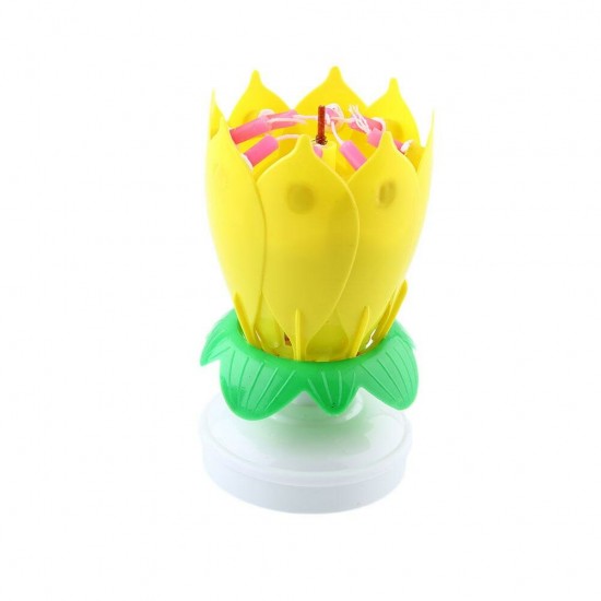 Musical Lotus Rotating Flower Happy Birthday Party Gift Candle Lights Atmostphere Light