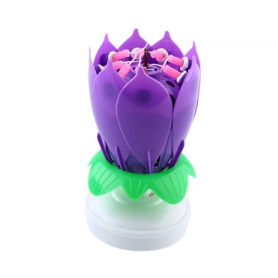 Musical Lotus Rotating Flower Happy Birthday Party Gift Candle Lights Atmostphere Light