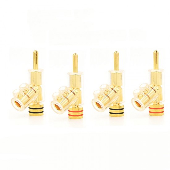 4Pcs Viborg Gold Plated Audio Banana Speaker Plug Connector 45 Dgree Lock Screw Welding Free