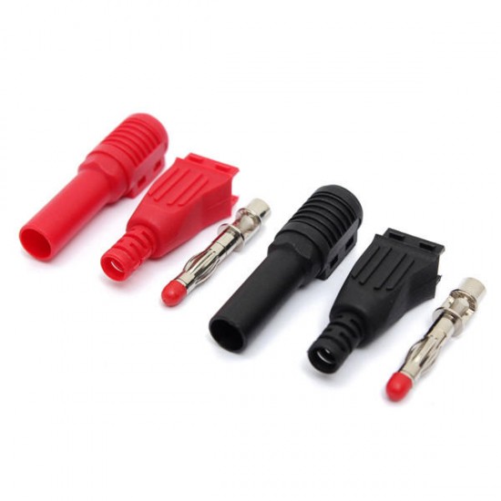 High Pressure 4mm Banana Right Angle Plug Cable Solder Connector Black and Red