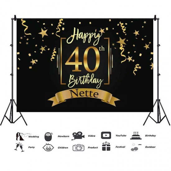 30/40/50th Happy Birthday Black Photography Backdrop Gold Photo Background Props Party Decoration