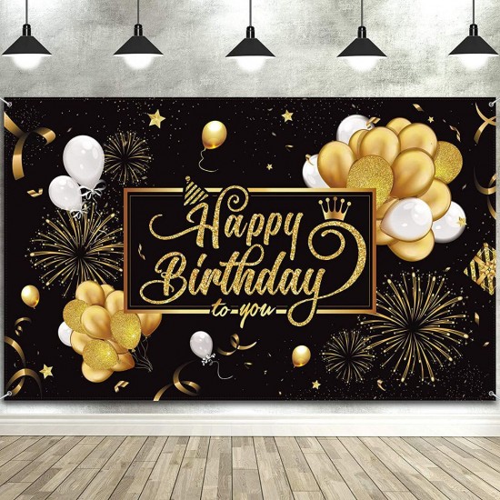 Black Gold Balloon Birthday Backdrop Party Photography Background Banner Decor