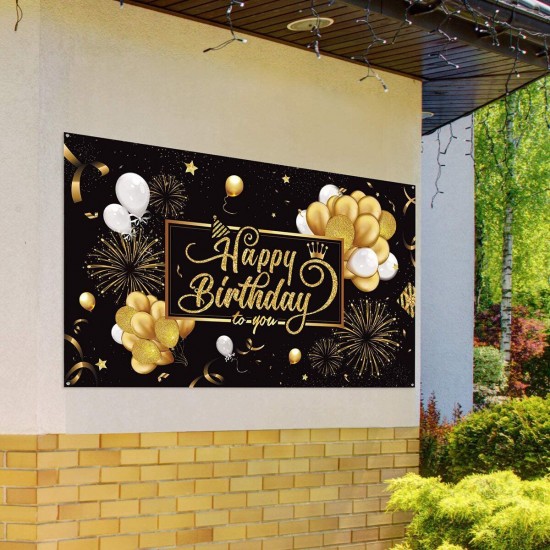 Black Gold Balloon Birthday Backdrop Party Photography Background Banner Decor