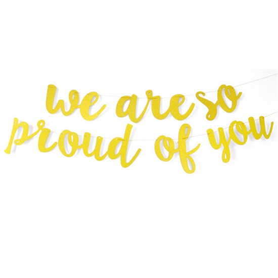 Graduation Party Banner Golden Shining We Are So Proud Of You Paper Hat Hanging Banner Party Decoration