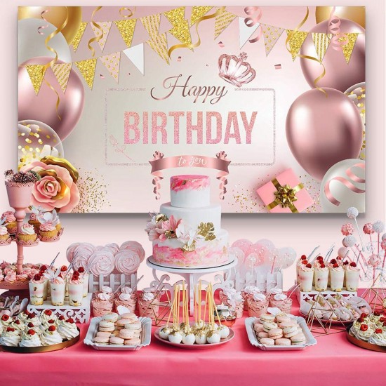 Happy Birthday Decorations Banner Large Rose Gold Balloons Backdrop Theme Poster Happy Birthday Decorations Banner Large Rose Gold Balloons Backdrop Theme Poster