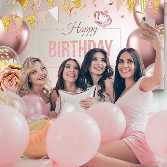 Happy Birthday Decorations Banner Large Rose Gold Balloons Backdrop Theme Poster Happy Birthday Decorations Banner Large Rose Gold Balloons Backdrop Theme Poster