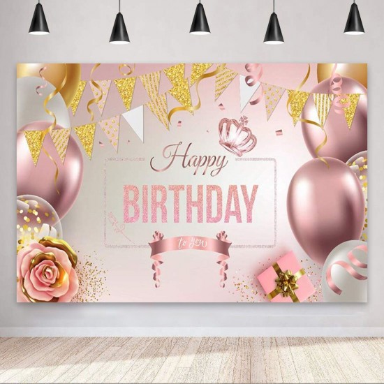 Happy Birthday Decorations Banner Large Rose Gold Balloons Backdrop Theme Poster