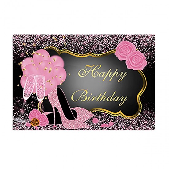 Sweet Pink Happy Birthday Photography Backdrop Rose Shiny Sequins High Heels Party Backdrop