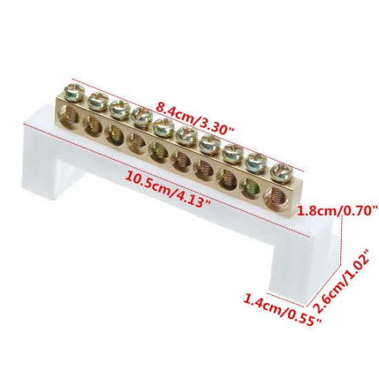 10 Positions Electric Cable Connector Terminal Barrier Strip Block Bar with Screws