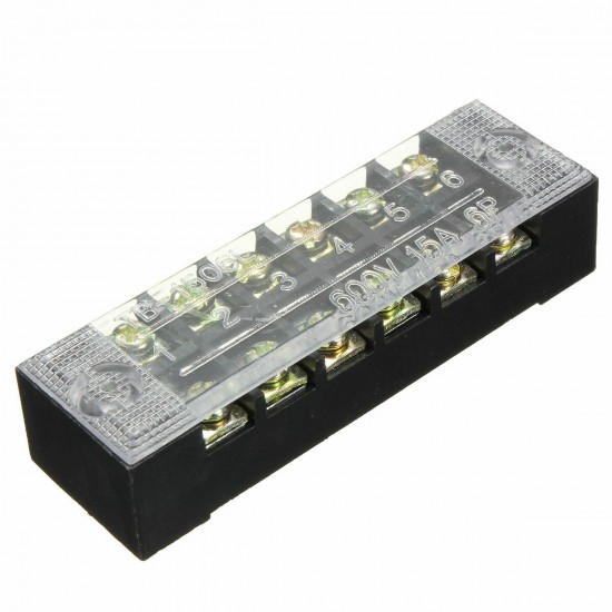 600V 15A 6 Position Double Row Wire Barrier Block Screw Terminal Strip Panel 600V 15A 6 Position Double Row Wire Barrier Block Screw Terminal Strip Panel