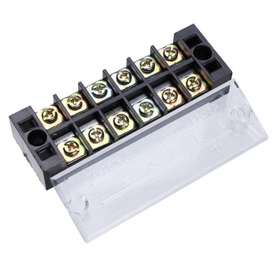 Dual 6 Position 25A 600V Screw Terminal Strip Covered Barrier Block