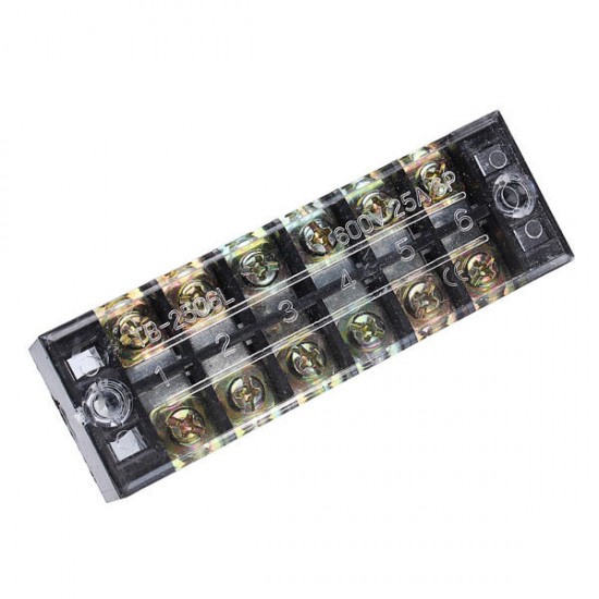 Dual 6 Position 25A 600V Screw Terminal Strip Covered Barrier Block